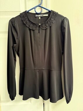 Karl Lagerfeld Black Lace Collar Peplum Blouse